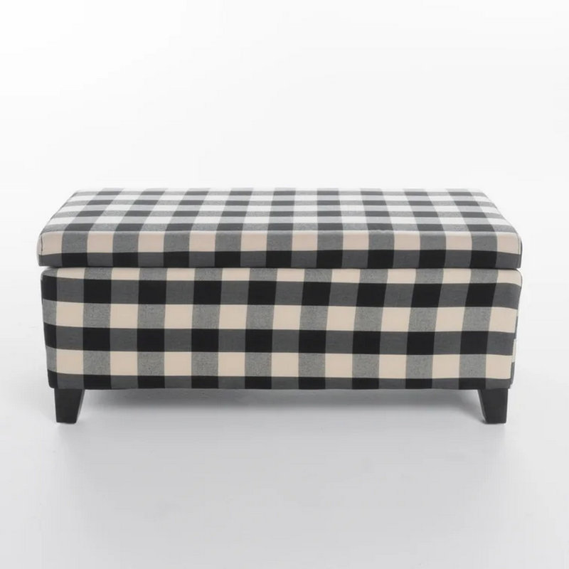 Repose-pieds de rangement Devi de 38 pouces, motif à carreaux crème noir classique