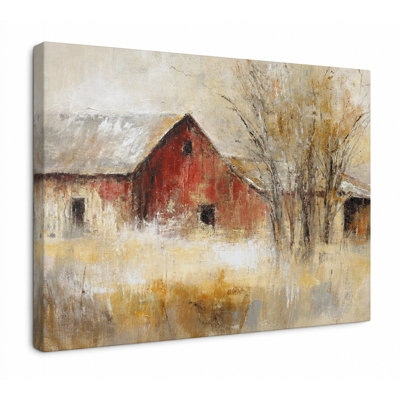 «Bare Tree Homestead - Winter Countryside Landscape», art mural sur toile tendue