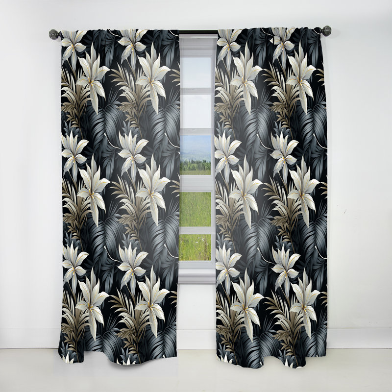Miroir monochrome à motif tropical - Rideau floral - Velours obscurcissant - 1 panneau, L 52 po x L 84 po