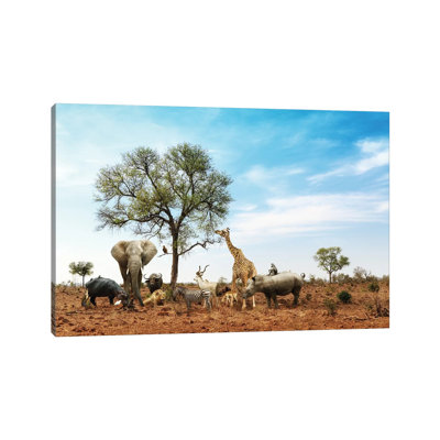 African Safari Animals Meeting Together Around Tree II by Susan Schmitz - Print on Canvas