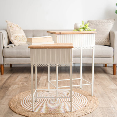 Metal 28 in. White Vintage Look Tables Set of 2