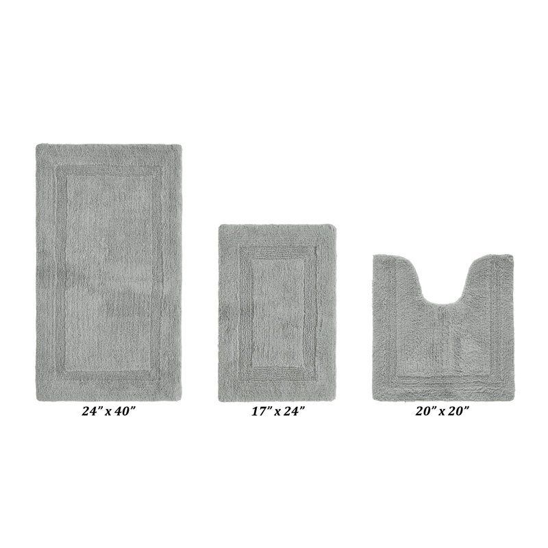 Annerose Premium 100% Cotton 2370 GSM 3-Piece Bath Rug Set, Ultra Soft, Super Absorbent, Reversible Tufted Weave Bathroom Mats, Machine Washable, OEKO-TEX® Certified Bath Rugs for Bathroom, Shower & Tub, Silver