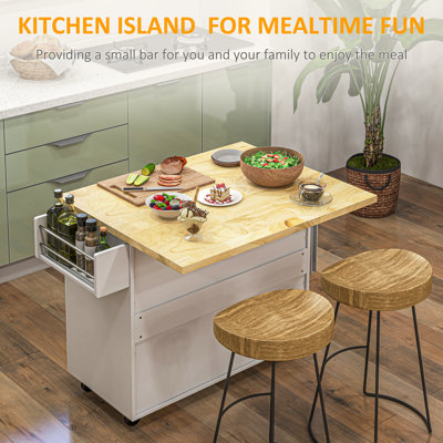 Tetonia Rolling Kitchen Island, Kitchen Storage Trolley w/ Drop Leaf, Drawers