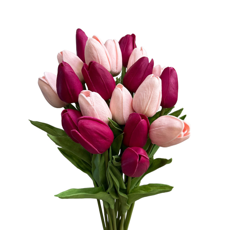 Ensemble de 20 tiges de tulipes artificielles Real Touch, Rose clair / magenta