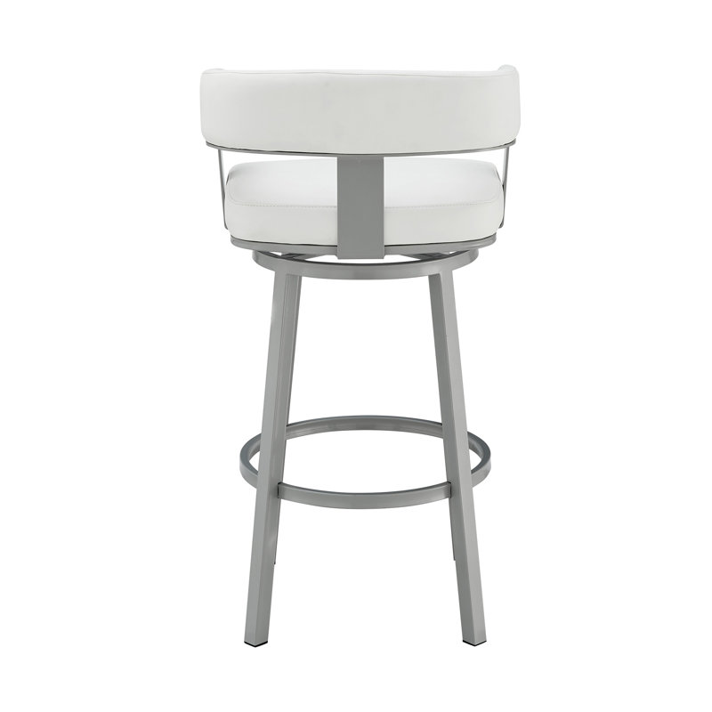 Chaise à hauteur de bar pivotante en faux cuir et fer, Siège blanc / cadre gris