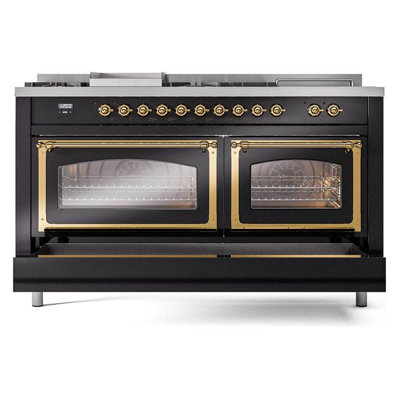 ILVE Nostalgie II Noblesse 60 in Dual Fuel Range 7 Burner, Griddle, Frenchtop