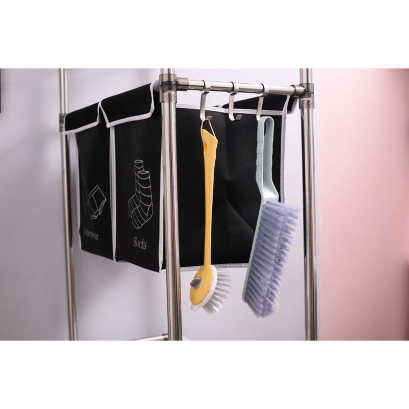 Grand panier à linge 100l, trieur à 3 niveaux, assemblage facile, panier à linge imperméable et cadre en fer avec tablettes larges, niveau, cadre, pièce soignée