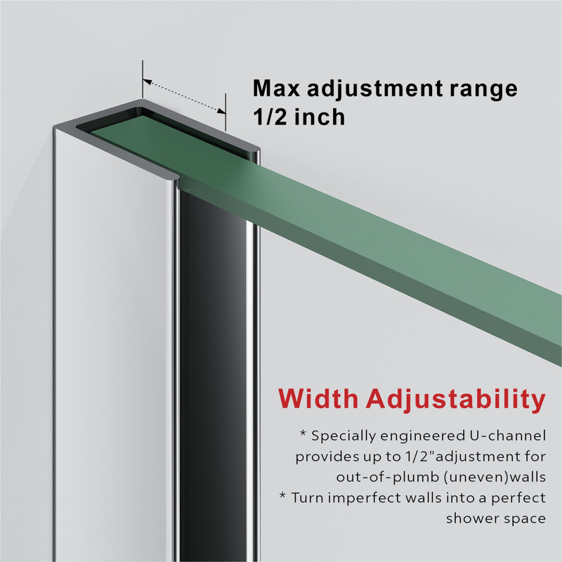 UKS04 56 to 60 in. x 80 in. H Frameless Single Sliding Shower Door with U-Chanel and 3/8 in. (10mm) Clear Glass in Chrome