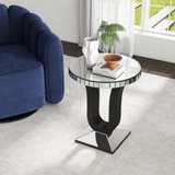 71 CM Tall Pedestal Side Table with Mirrored Glass Top