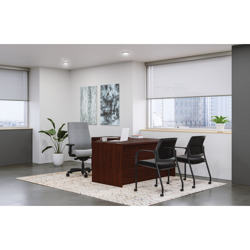 Mod L-Desk with Single Pedestal, 29" H x 60" W x 66" D, Traditional Mahogany