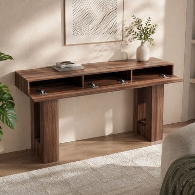 Console de 63 po, bureau de ferme derrière le canapé, bureau d'entrée rectangulaire en bois, support de table de canapé long et étroit pour couloir, chambre à coucher, salon, vestibule, assemblage facile, brun