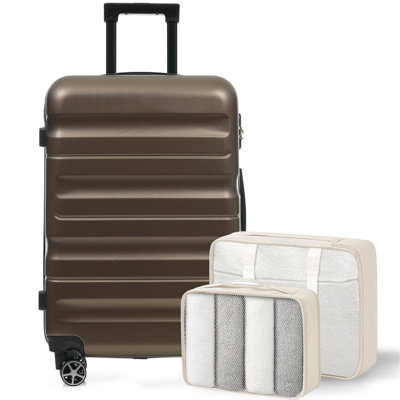 Hardshell ABS Luggage Set, 24-Inch Checked Suitcase with Spinner Wheels, Lightweight Travel Luggage with 2 Packing Cubes for Men & Women