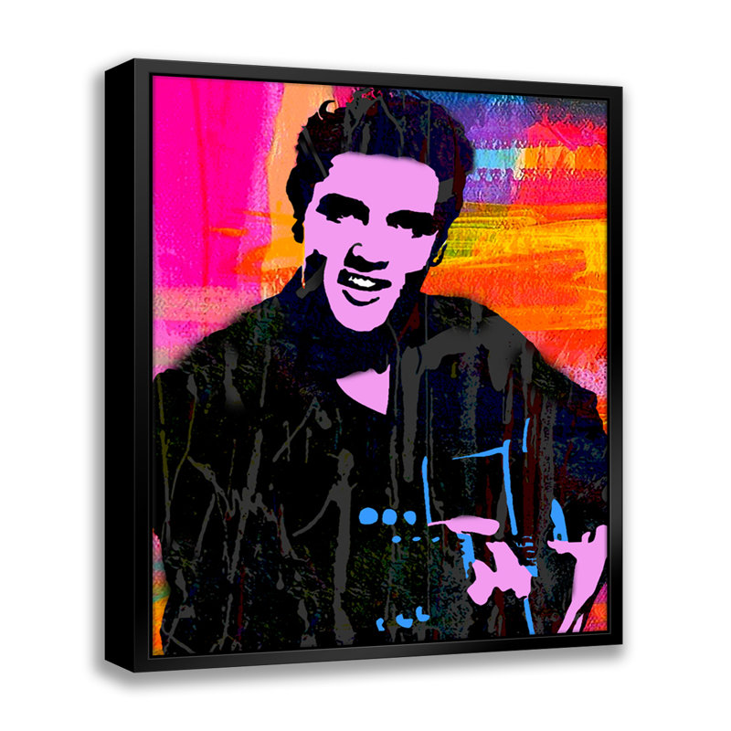 Elvis Pop Art, estampe numérique sur toile avec cadre flottant vertical, H 16 po x l 13 po