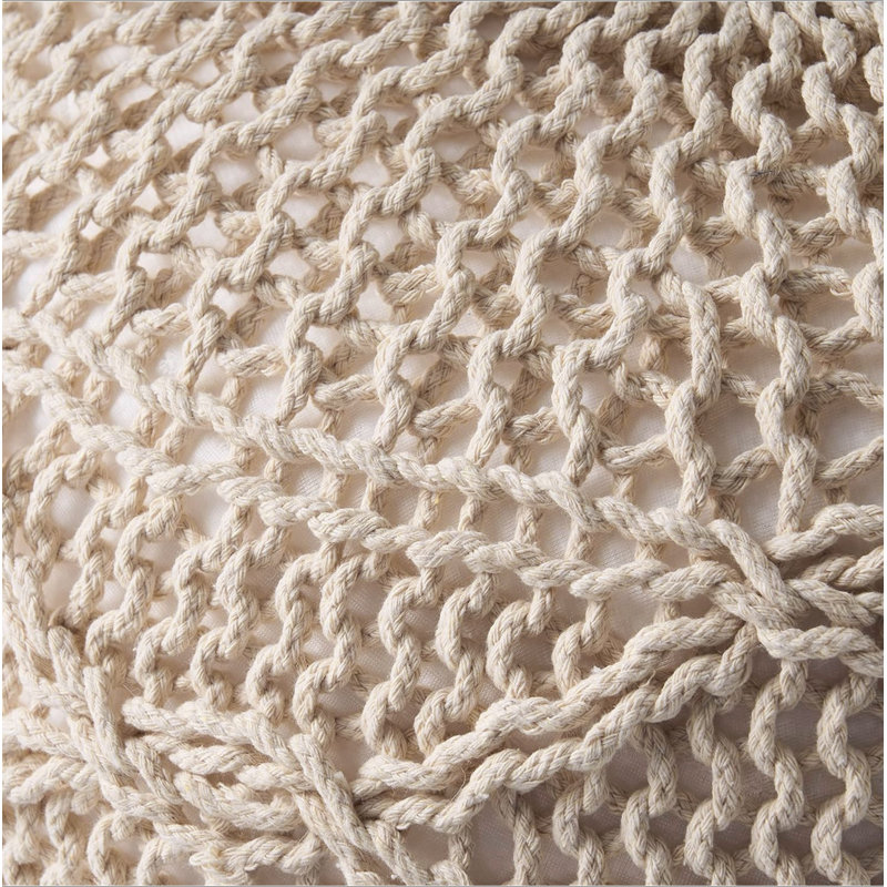 Malibu Knitted Wool 20 X 20 Round Pouf, Ivory Cotton