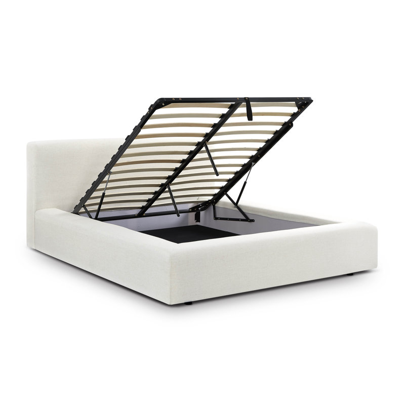 Meena Cream Upcycled Linen Storage Bed, Queen