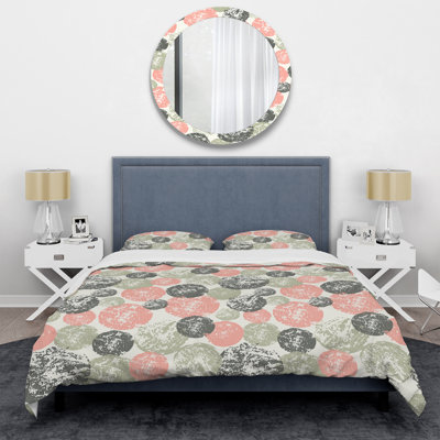 Motif de cercle vert et rose - Ensemble de housse de couette abstrait - Polyester en microfibre