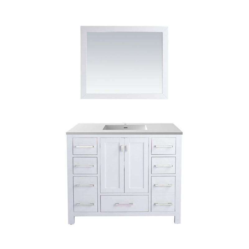 Mariário 42'' Single Bathroom Vanity with Marble Top, White, Matte White