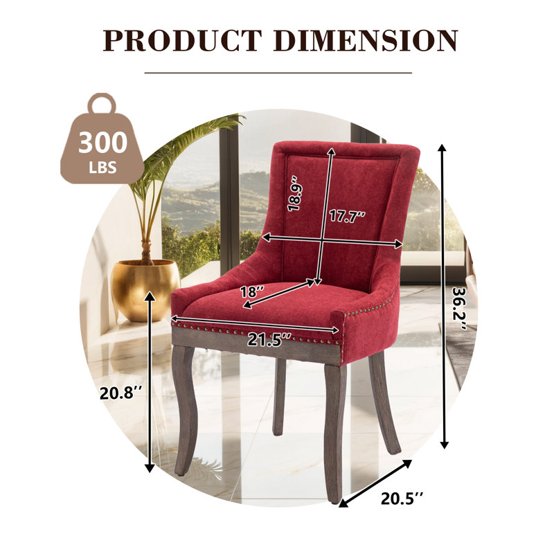 Solid Wood Fabric Upholstered Dining Chairs Kitchen Chairs, Red, 4
