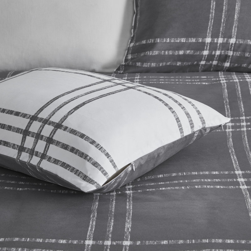 Twin XL White and Gray Microfiber Reversible Comforter Set