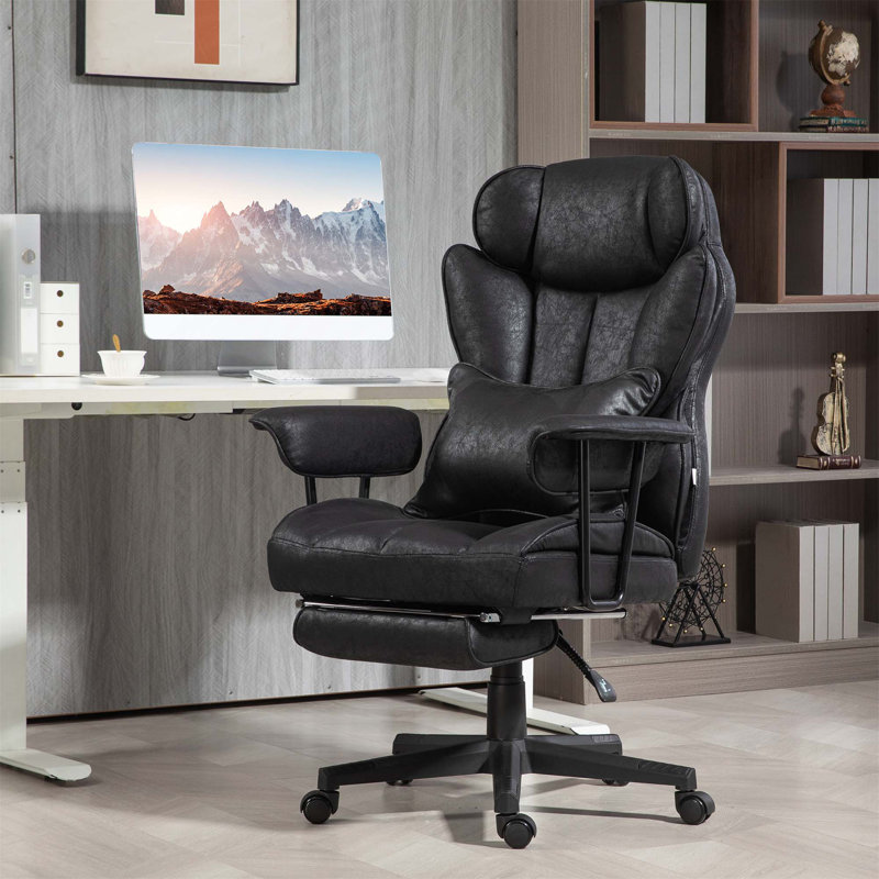Black Faux Leather High Back Swivel Executive Chair with Footrest