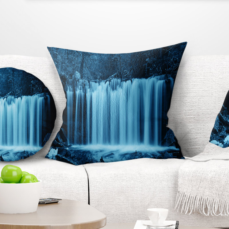 Oreiller de paysage avec cascades en bois, 16 po x 1 po, Coussin décoratif