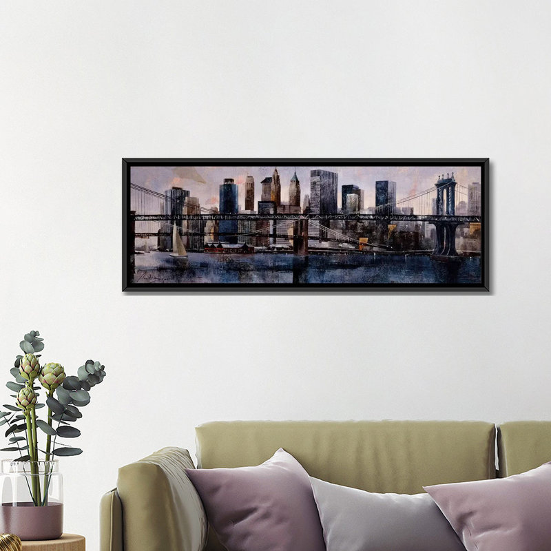 «Brooklyn And Manhattan Bridges», reproduction d'impression sur toile tendue, H 12 po x l 36 po x P 1,5 po