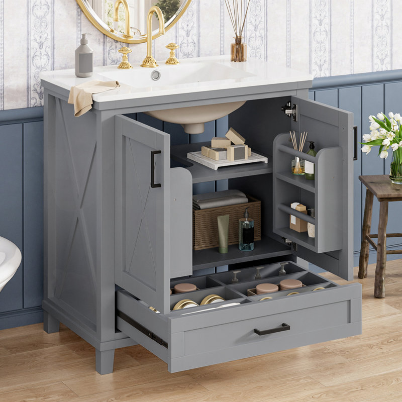 Meuble-lavabo de 30 pouces avec lavabo simple, Gris