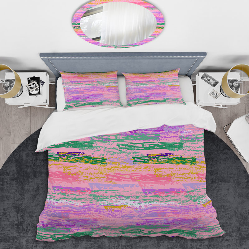 Multicolore grunge rayé - ensemble de housse de couette abstrait - microfibre de polyester