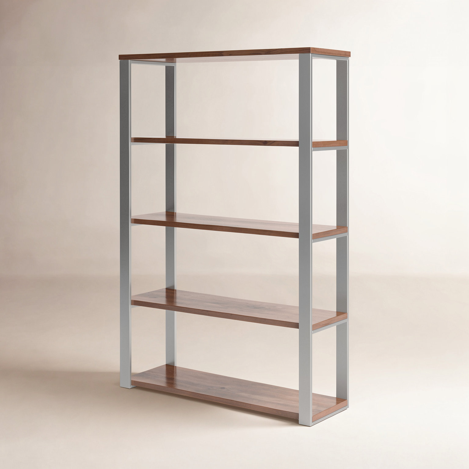 Kenyon Shelving Unit, Silver/Walnut