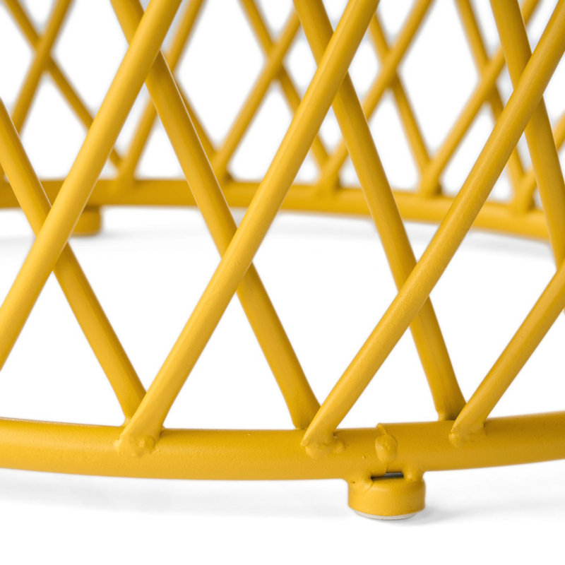 Lightweight Iron Side Table with Lattice Design for Patio and Outdoor Use, No Assembly Required, Yellow