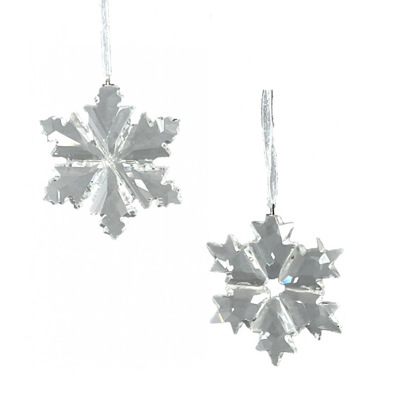 Set Of 2 Assorted Clear Snowflake Ornaments