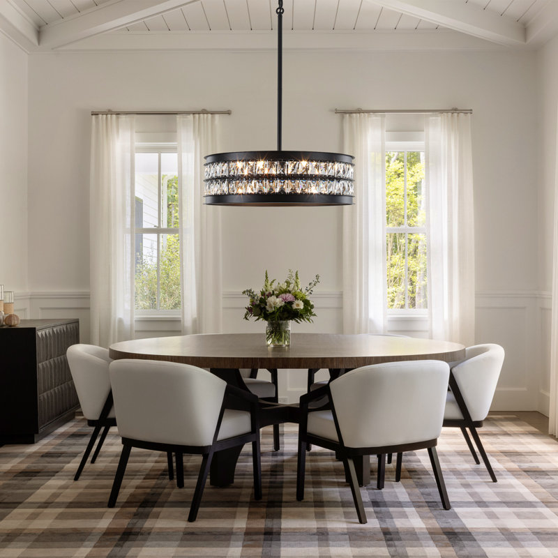 Modern 6-Light Dimmable Drum Crystal Chandelier