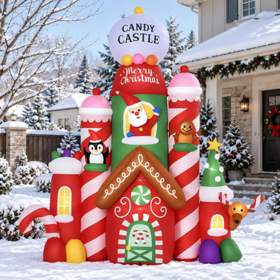 10 pi. Décoration de Noël gonflable château de bonbons avec piquets et cordes d'attache