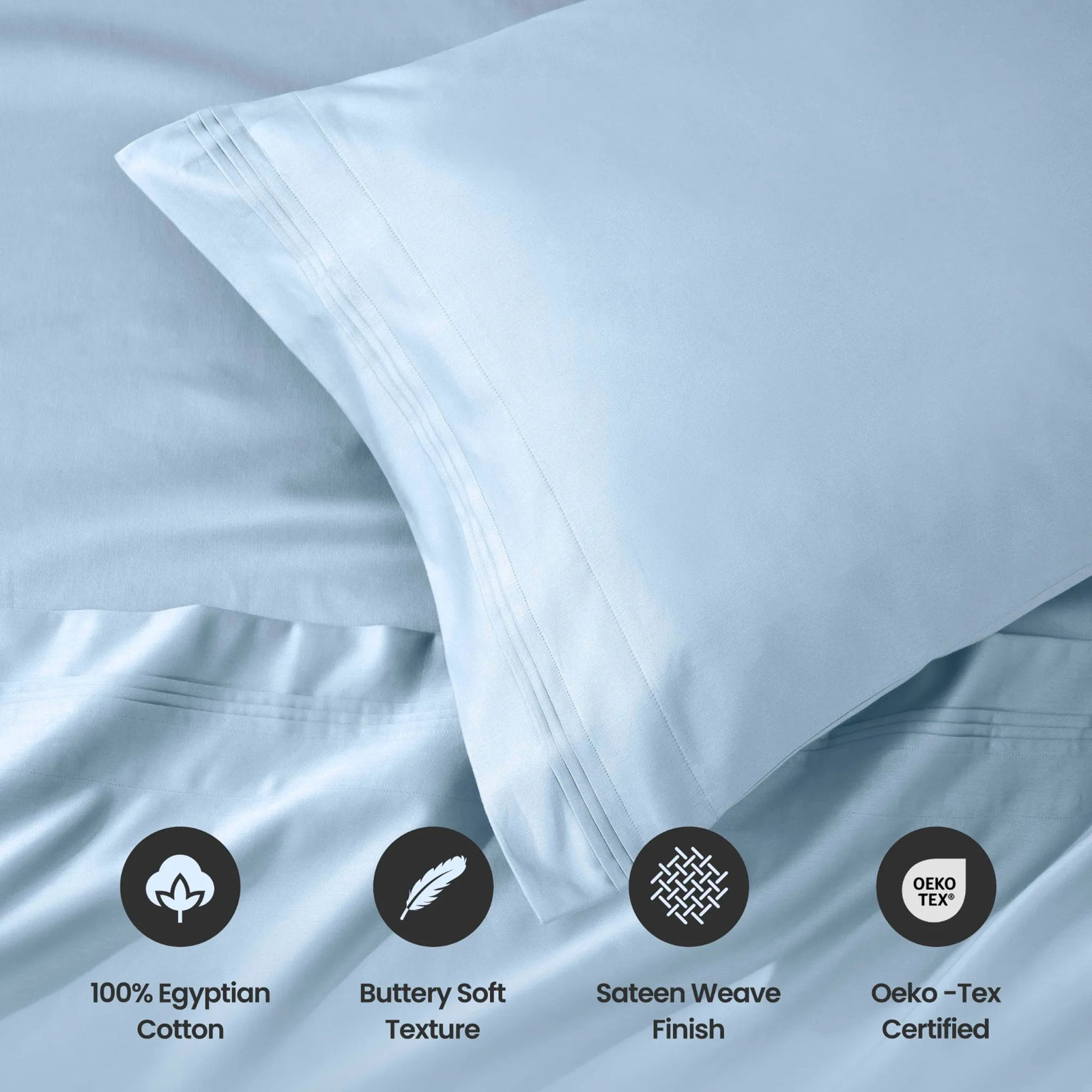 Arling Cotton Pillowcase, Standard Pillowcase, Light Blue