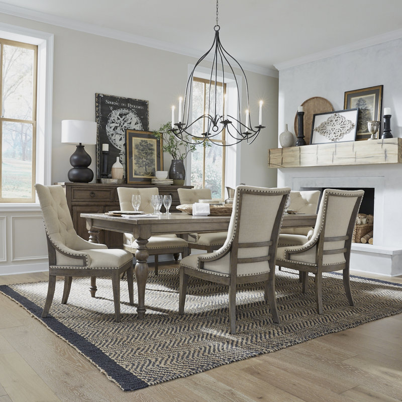 Aisja 6 Person Rectangular Dining Table Set w/ 18" Leaf