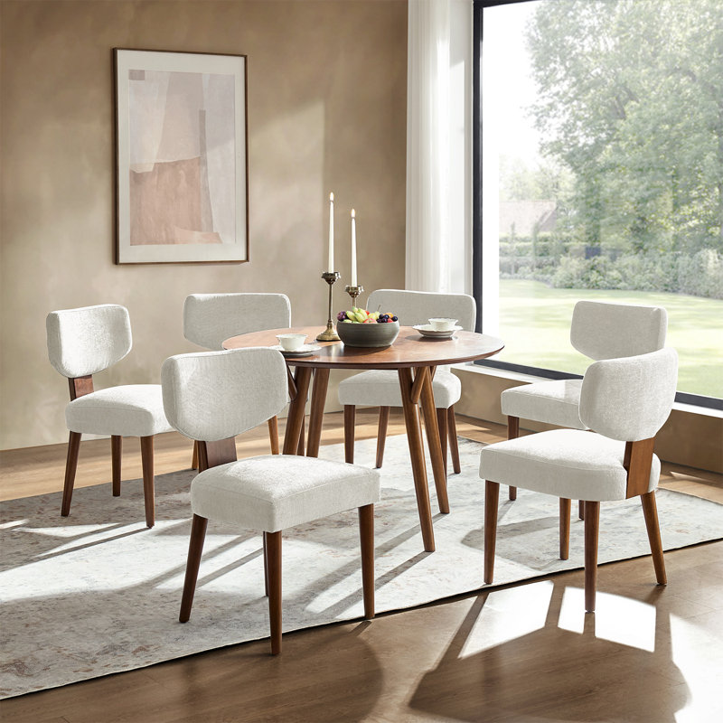 Chaise de salle à manger ergonomique moderne Mid-Century de 21 po avec pieds en bois massif Keim , Gris, 6