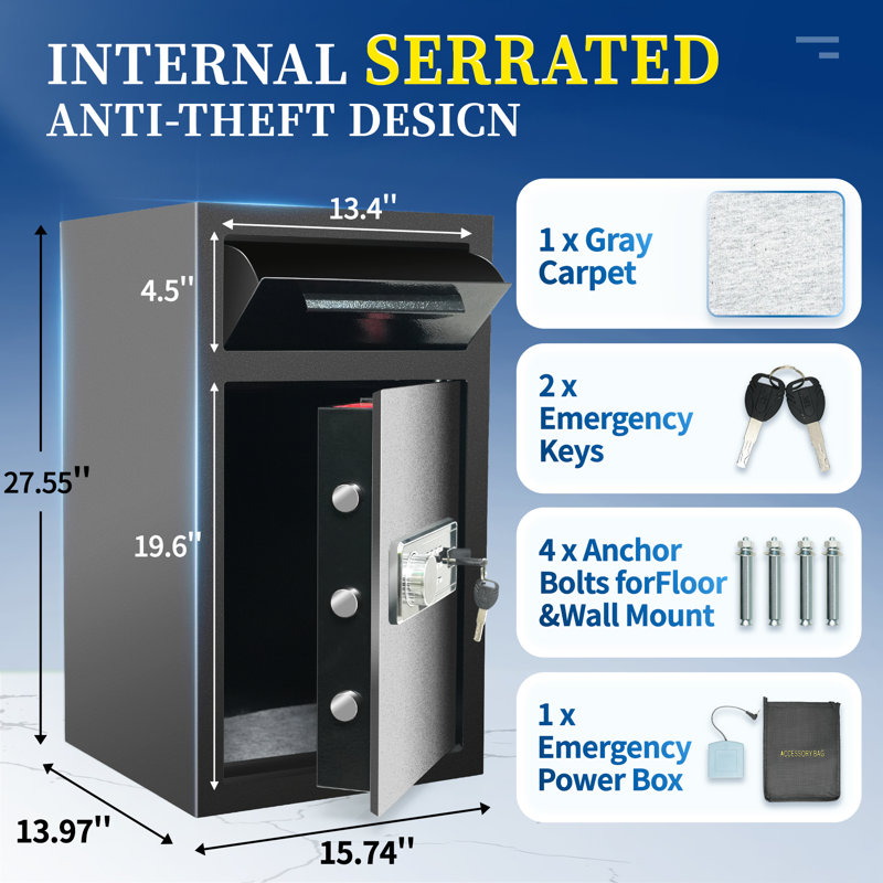 Safe Box Fireproof Waterproof, 2-in-1 Drop Slot Security Safes With Digital Lock & Key For Home Business Use