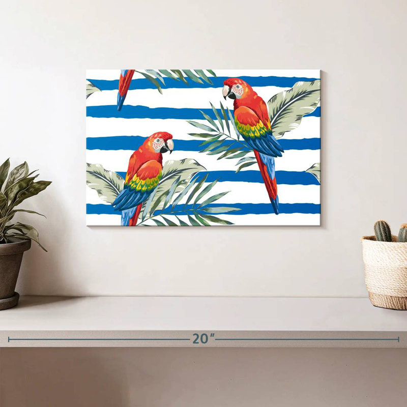 Macaw Parrots Palm Leaves, 8" H x 12" W