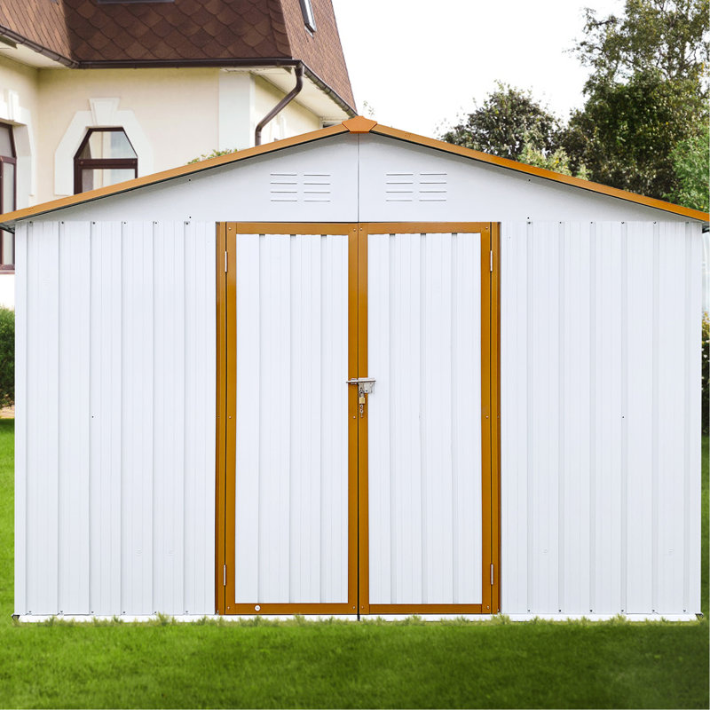 Remise en métal de 10 pi x 12 pi - Ventilé pour une circulation de l'air frais dans le jardin, Blanc/naturel