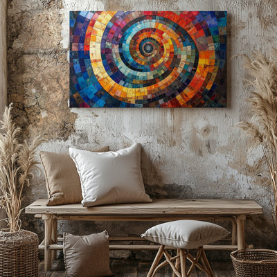"Vibrant" mosaïque spirale colorée géométrique abstraite What If Joy, art mural sur toile prêt à être accroché à la galerie, décoration de qualité supérieure