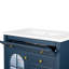 Meuble-lavabo bleu de 90,4 cm (35,6 po) avec lavabo en verre antique, armoire de rangement et surface résistante à l'usure, style médiéval autoportant, tiroirs.