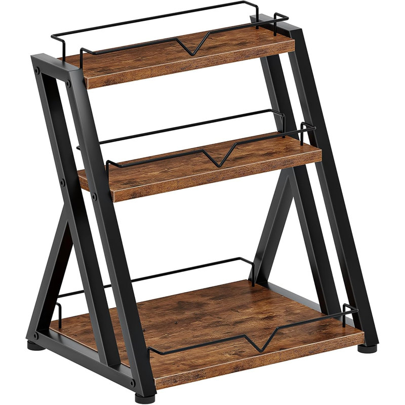Étagère à épices de cuisine à 3 niveaux, étagère de comptoir de cuisine, organisateur de tablette de bureau, étagère de rangement pour bureau, salon, salle de bain, brun rustique et noir