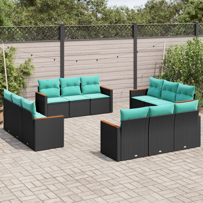  Ensemble de canapé de patio 12 pièces avec coussins en rotin de polyester noir