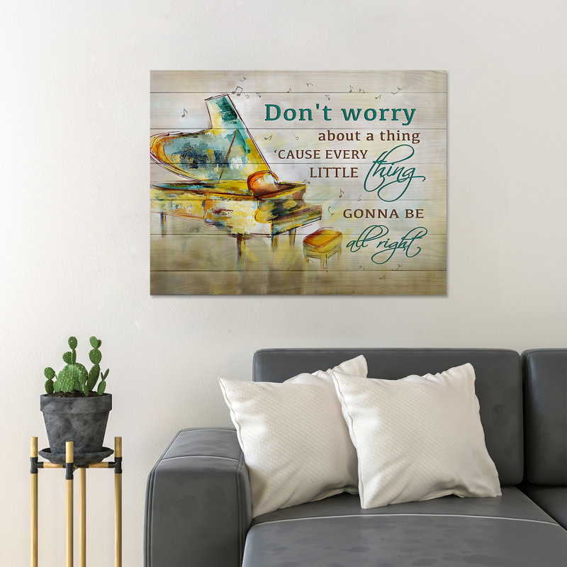 «Yellow Piano», art textuel sur toile tendue, H 16 po x l 20 po x P 2 po