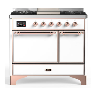 Majestic III Series 40 Inch Dual Fuel Range with 6 Sealed Burners, Griddle, in White (Natural Gas, Copper Trim)
