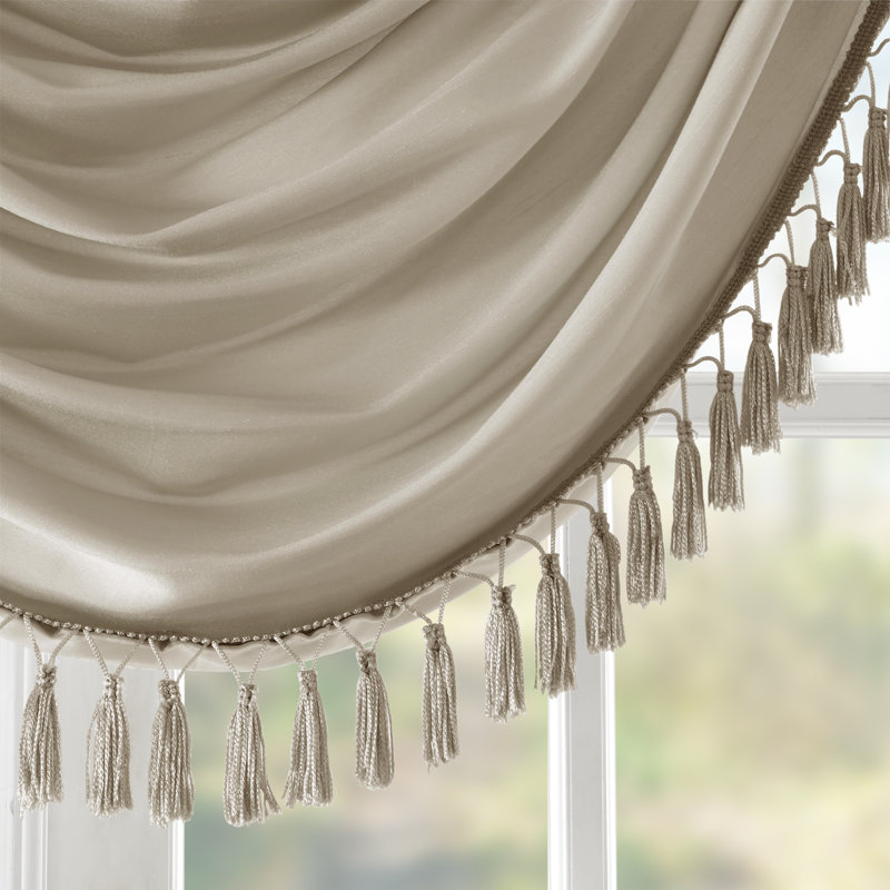 Champagne Faux Silk Waterfall Window Valance with Tassel Trim