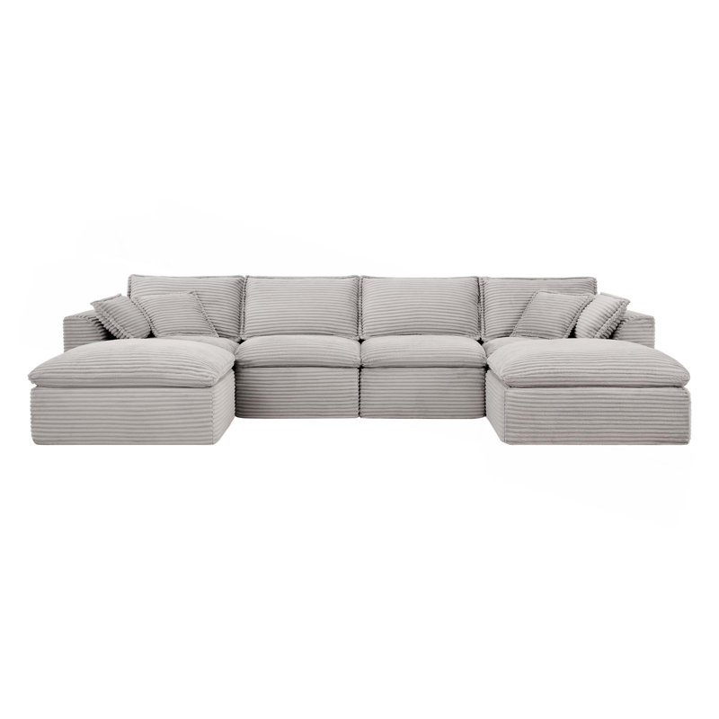 Canapé modulaire entièrement compressé de 142 po x 82 po, en forme de U avec repose-pieds, chenille rayée de luxe avec coussin moelleux en forme de nuage, sans assemblage requis, pour salon et appartement