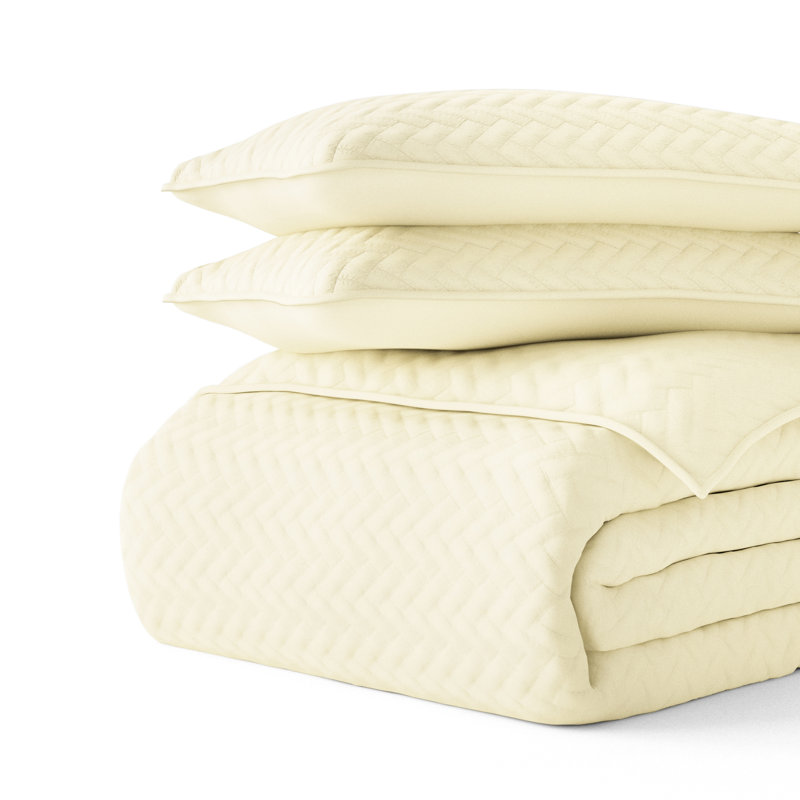 King Size Yellow Microfiber Quilted Coverlet Set