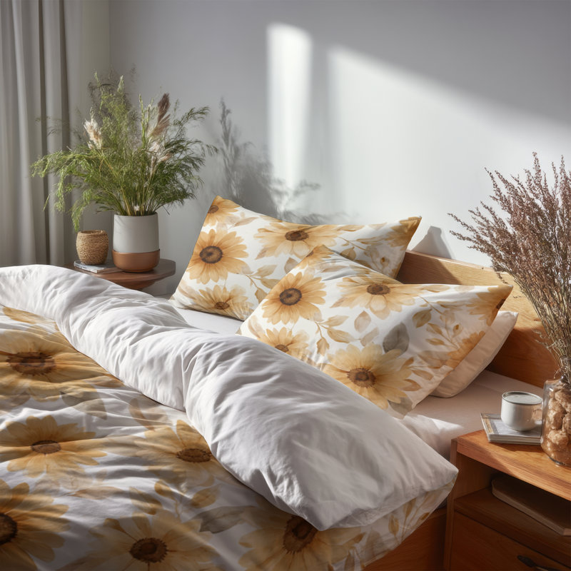 Ensemble de literie 3 pièces Country Farmhouse - Housse de couette et coussin décoratif jaune