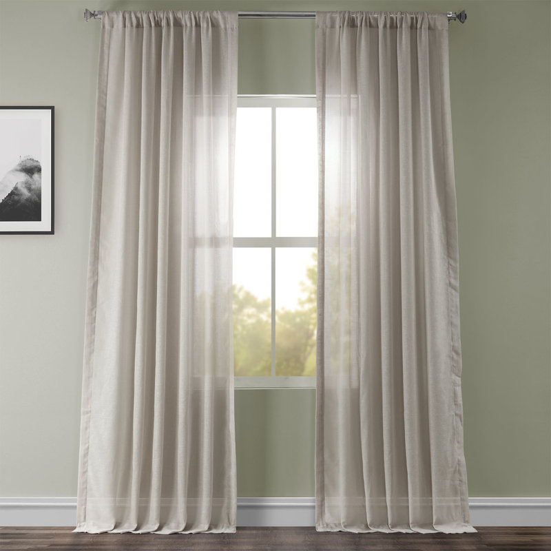 Larsa Linen Blend Sheer Curtain Single Panel, Gravel Gray, 50"W x 84"L